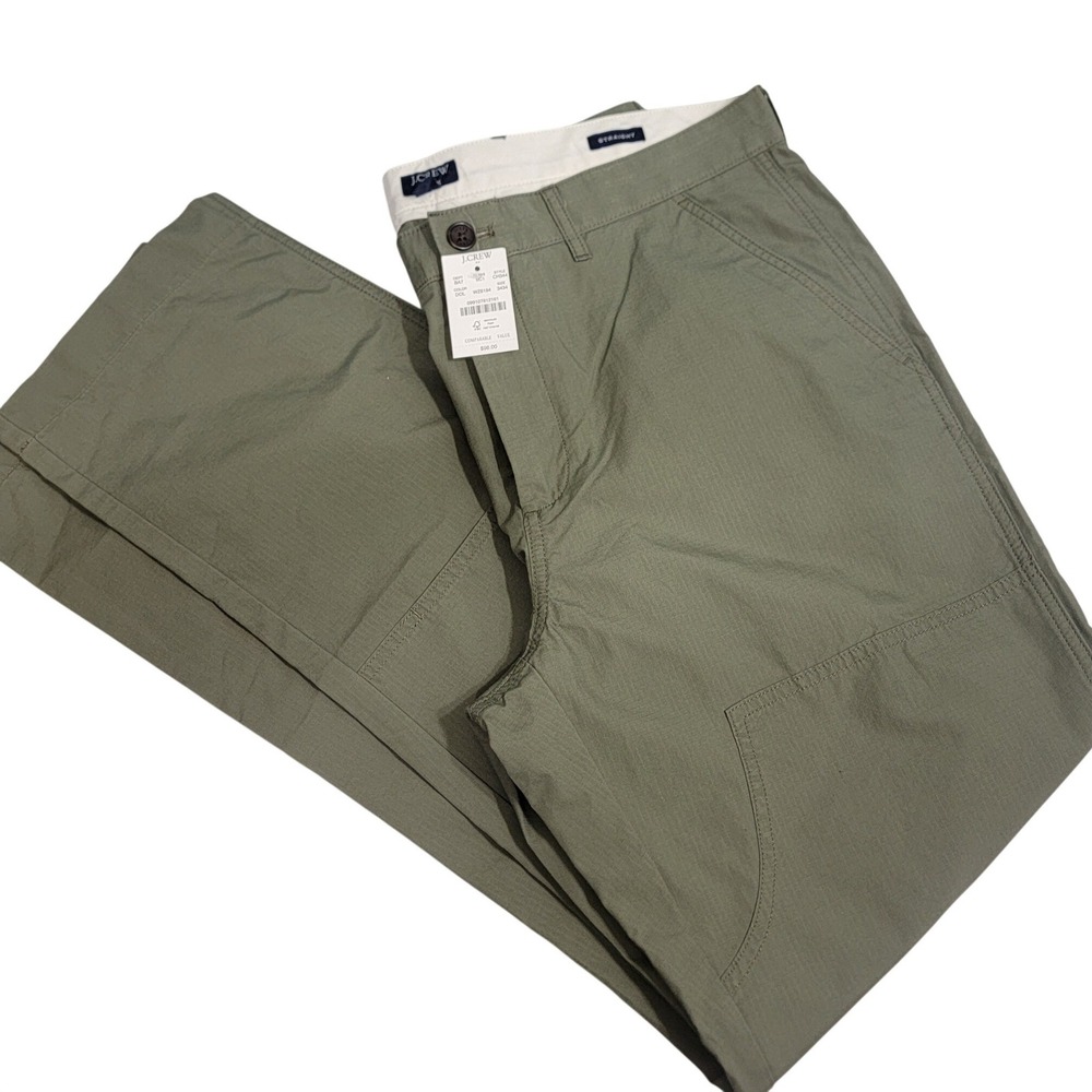 J.Crew Flex Straight Fit Ripstop Utility Double Knee Pants Men 34x34 Olive Green